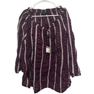 Lane Bryant Boho Off-Shoulder Peasant Top in Deep Plum with White Trim